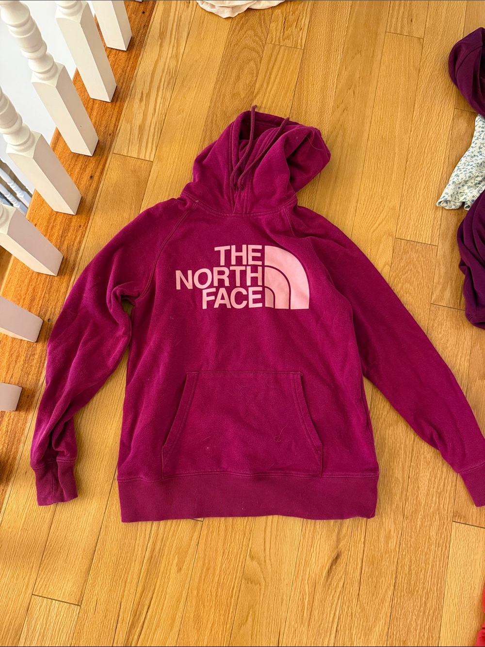 The North Face Magenta Hoodie with Light Pink Logo